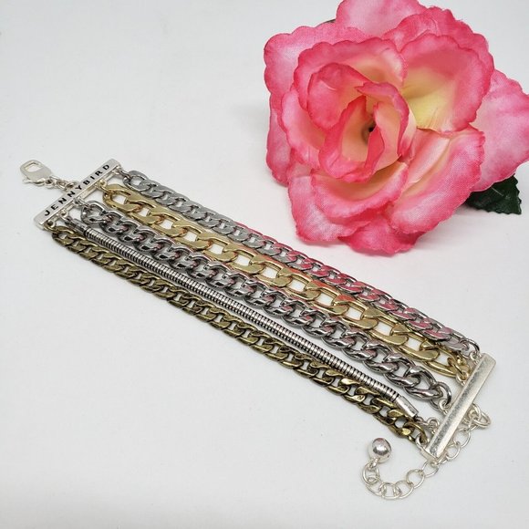 Jenny Bird Austin Cuff Mixed Metal Stacked Layered Chain Bracelet - Picture 9 of 12